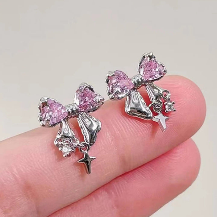 Sparkling Bow-Shaped Zirconia Stud Earrings