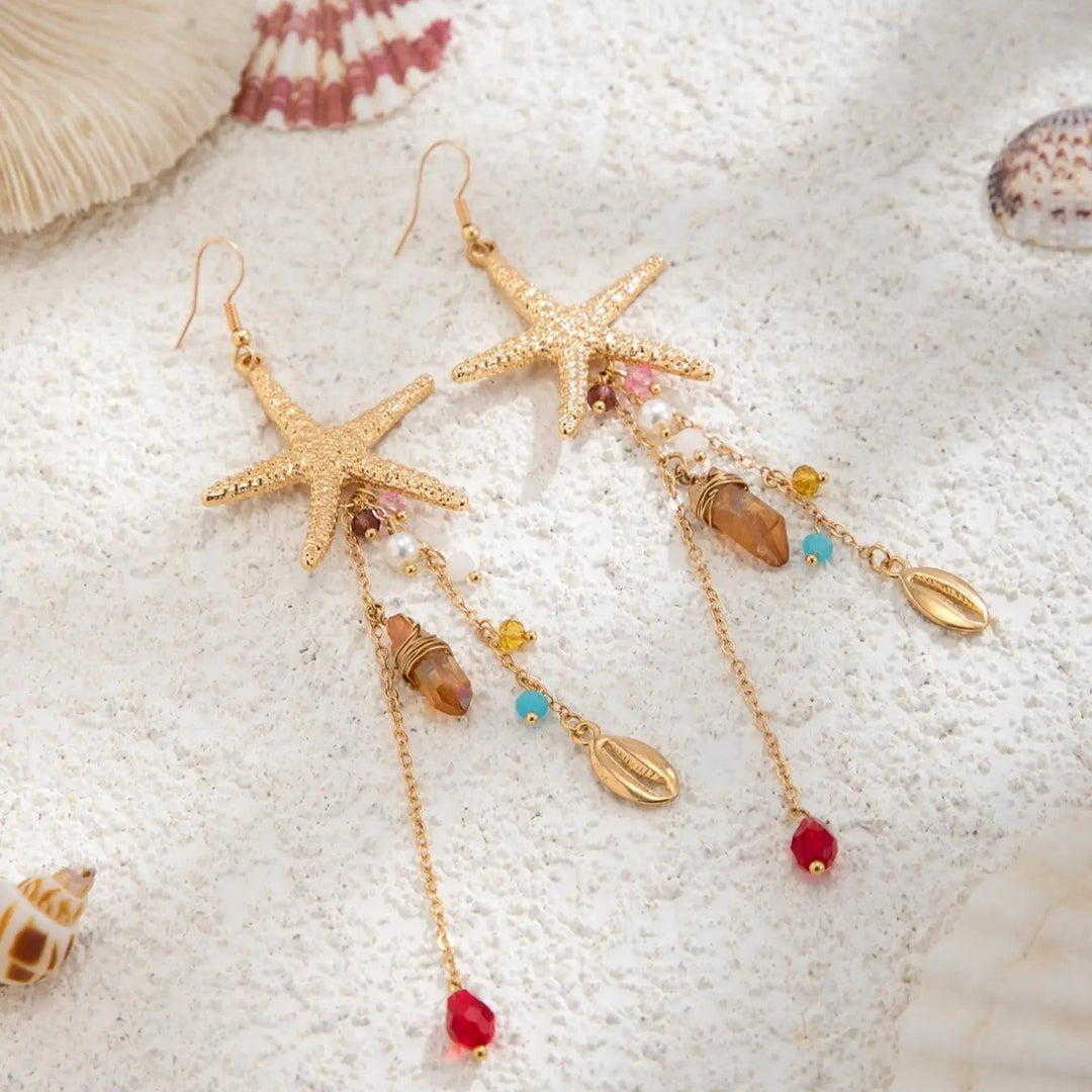 Long Layer Starfish Earrings Summer Outings