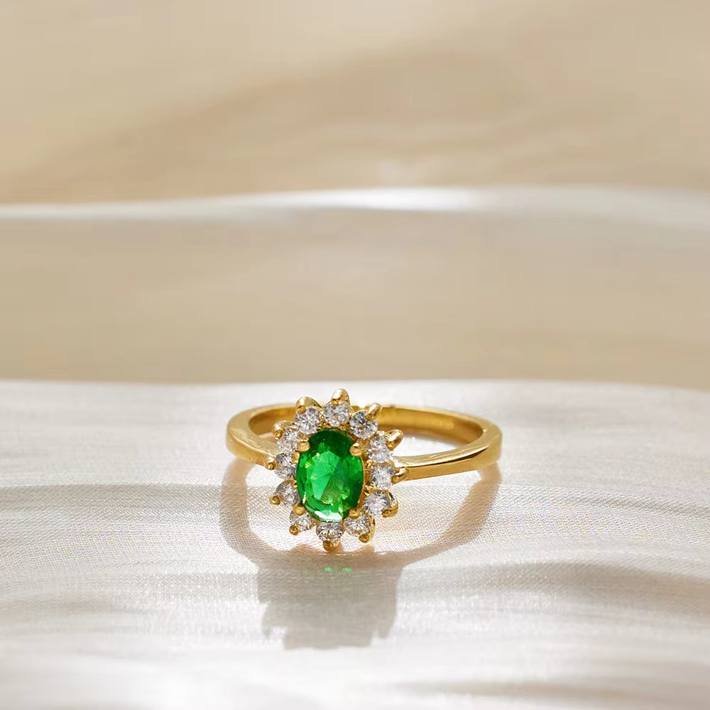 Emerald Green Halo CZ Ring
