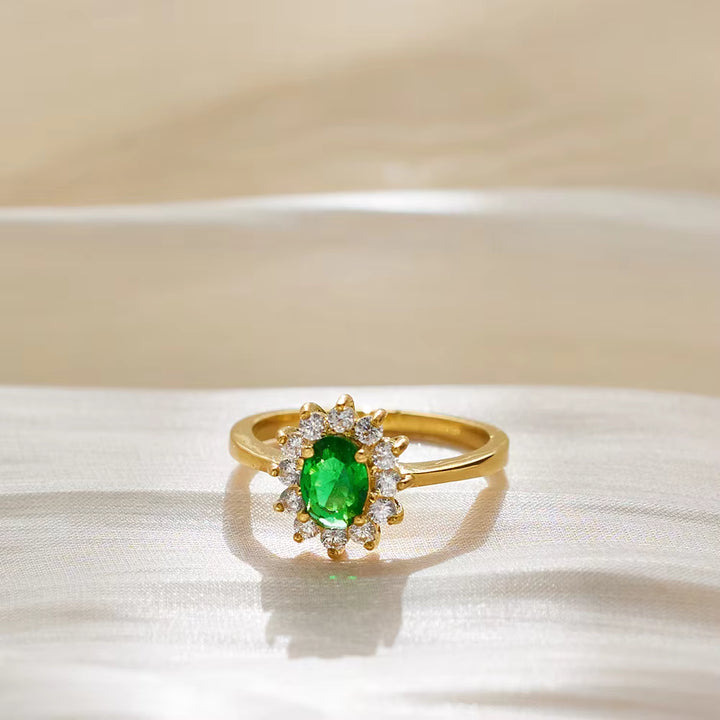 Emerald Green Halo CZ Ring