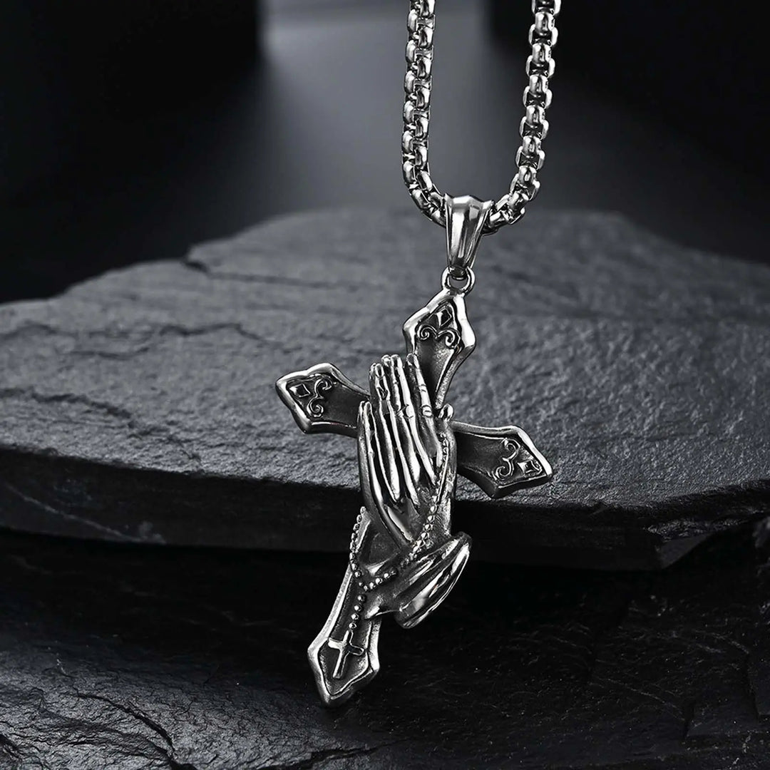 Praying Hands Cross Stainless Steel