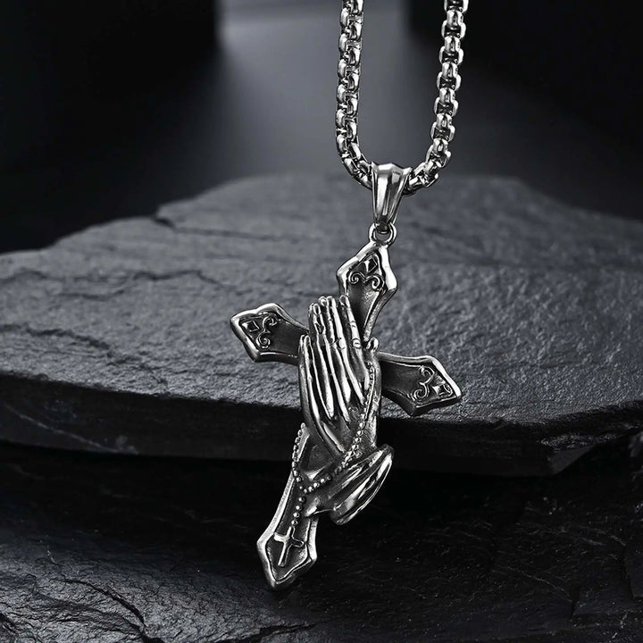 Praying Hands Cross Stainless Steel
