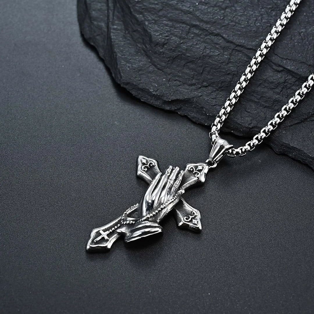Praying Hands Cross Stainless Steel