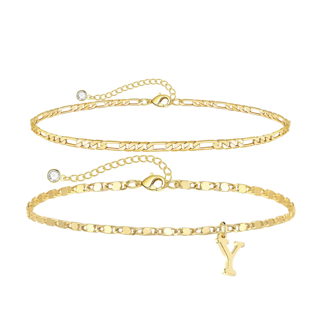 Personalized Layered Ankle Bracelet Set