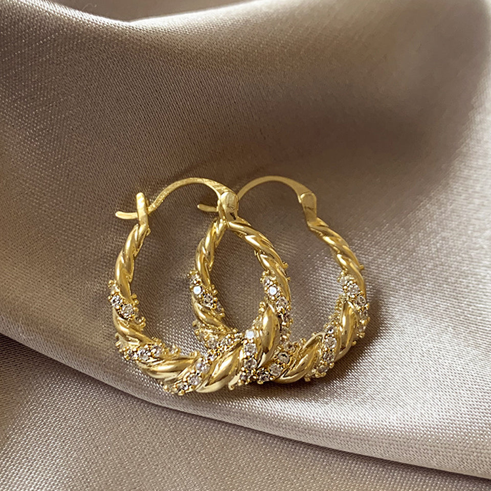 Minimalist Twisted Zircon Hoop Earrings For Ladies