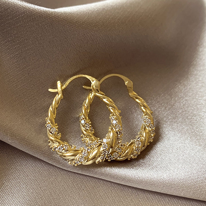Minimalist Twisted Zircon Hoop Earrings For Ladies