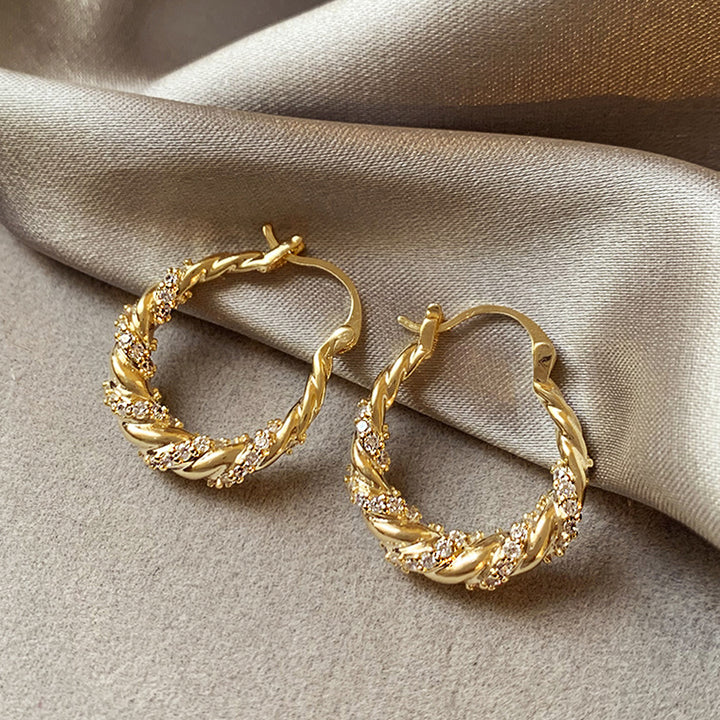 Minimalist Twisted Zircon Hoop Earrings For Ladies