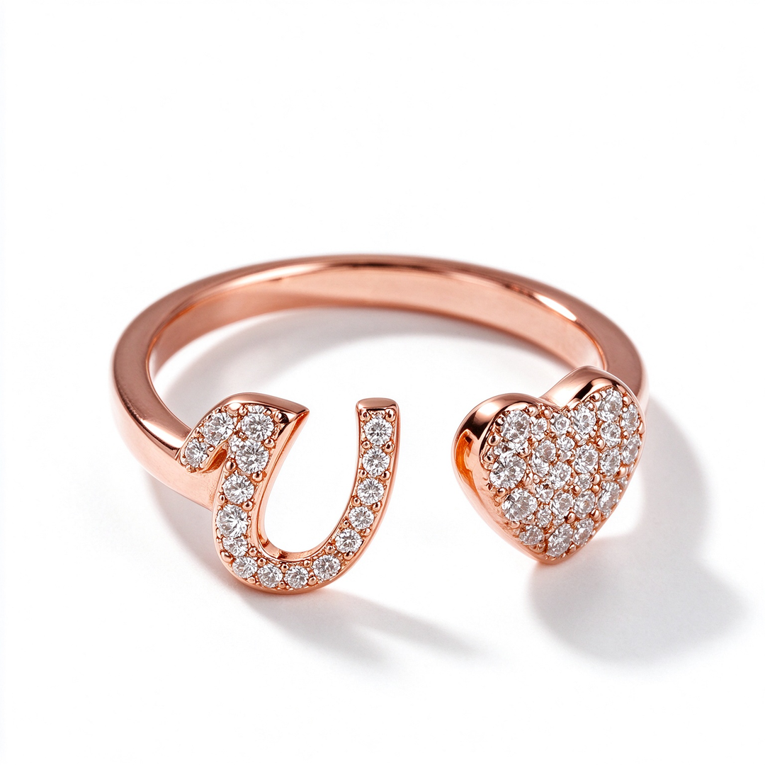 Initial Letter Heart Zircon Adjustable Open Ring