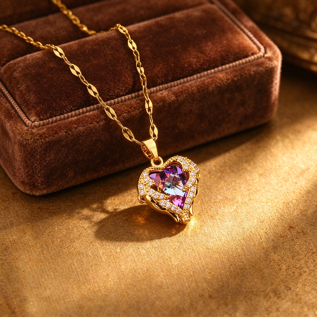 Ocean Heart Rainbow Zircon Pendant Necklace
