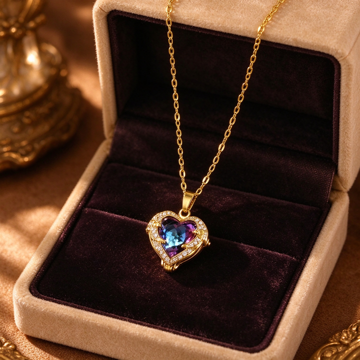 Ocean Heart Rainbow Zircon Pendant Necklace