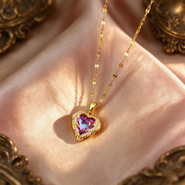 Ocean Heart Rainbow Zircon Pendant Necklace