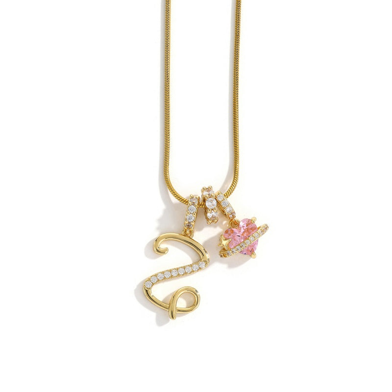Initial Letter Heart Pendant Necklace