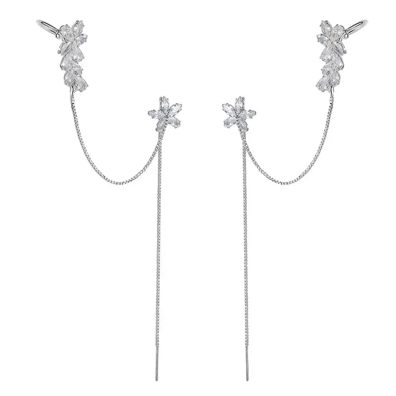 Sparkling Flower Ear Cuff Earrings