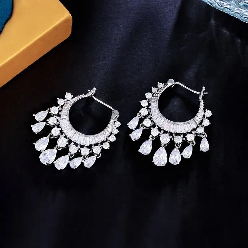 Teardrop Zircon Tassel Earrings