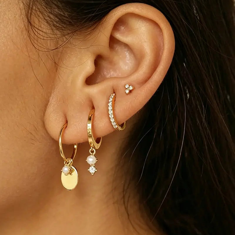 Four Piece Layer Pearl Hoop Set For Ear Curations