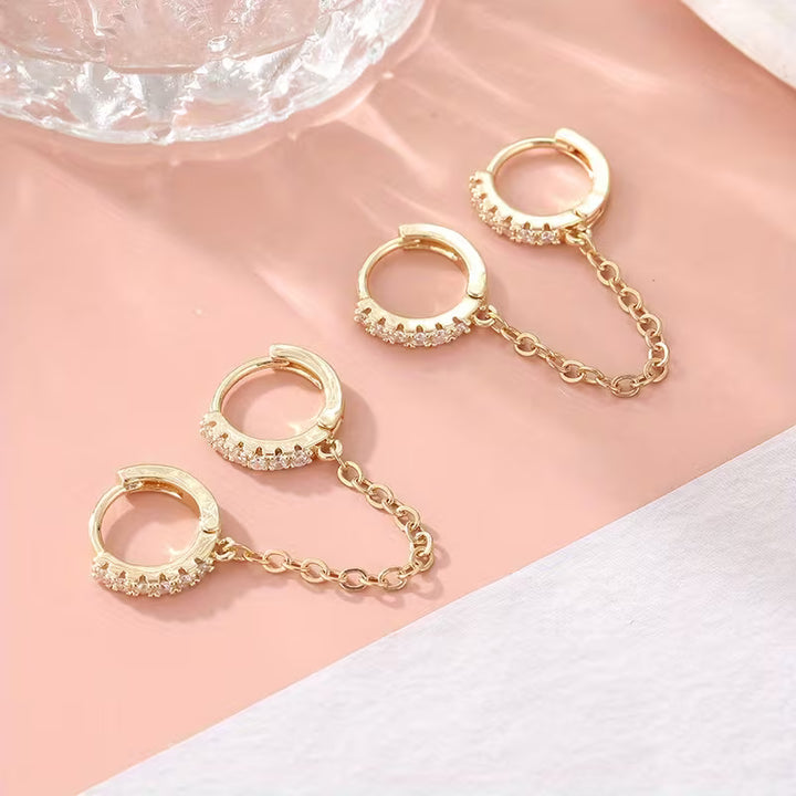 Double ear piercing chain earrings