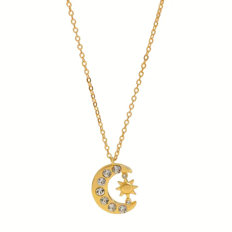 Sun Moon Pendant Necklace Everyday Layering Look
