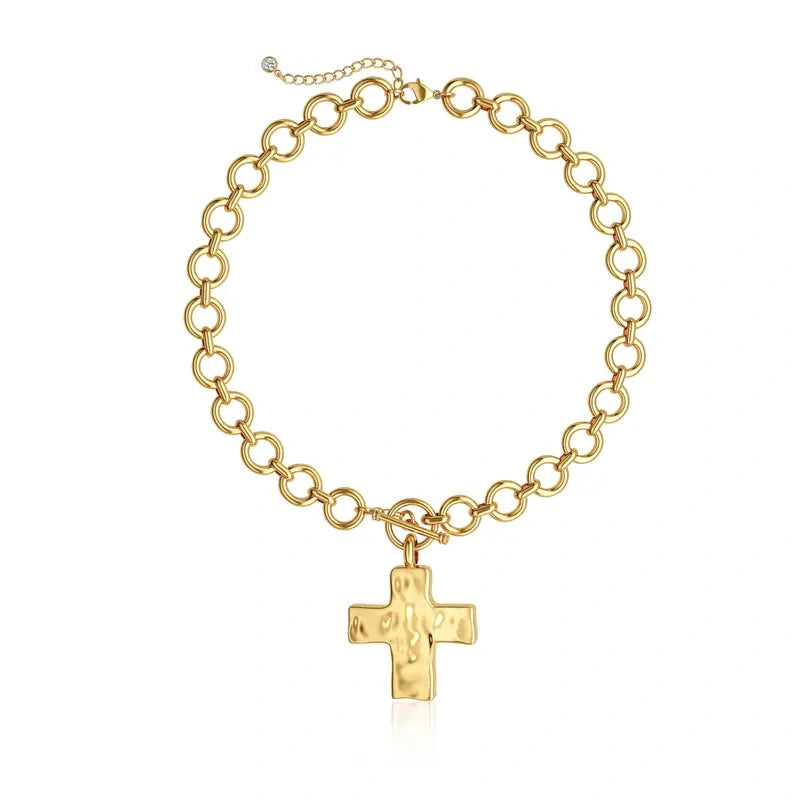 Chunky Hammered  Cross Necklace
