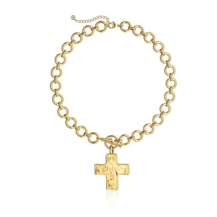 Chunky Hammered  Cross Necklace