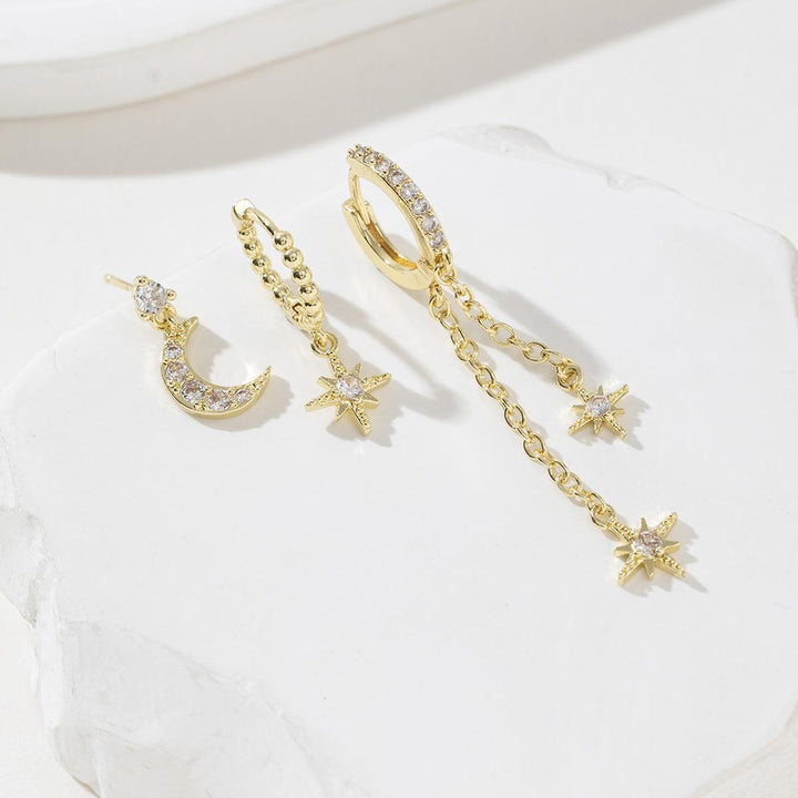 Moon Star Ear Stack Set For Multi Piercing Layering