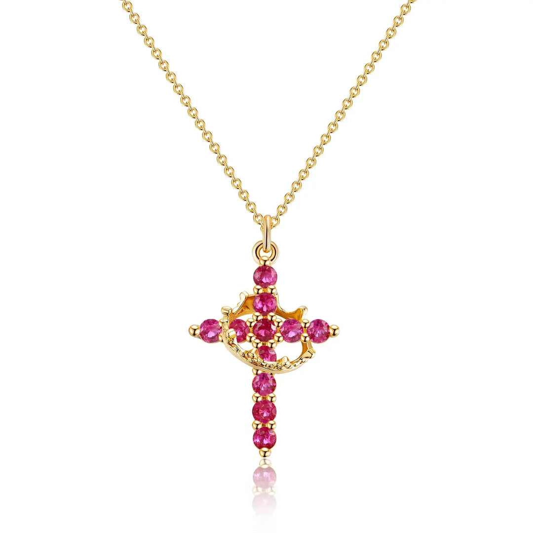 Birthstone Crown Cross Pendant Daily Necklace
