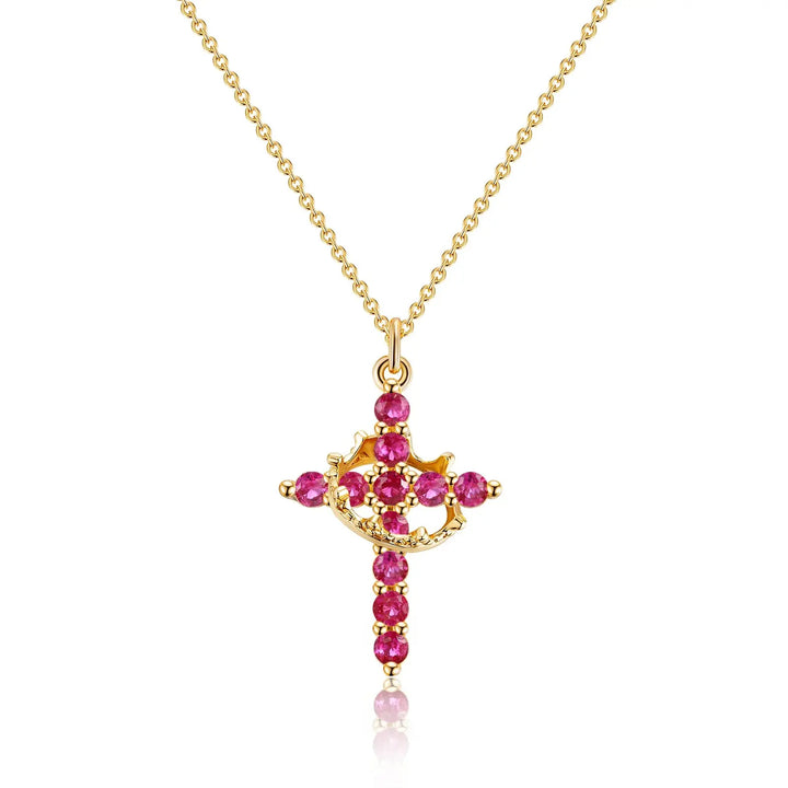 Birthstone Crown Cross Pendant Daily Necklace