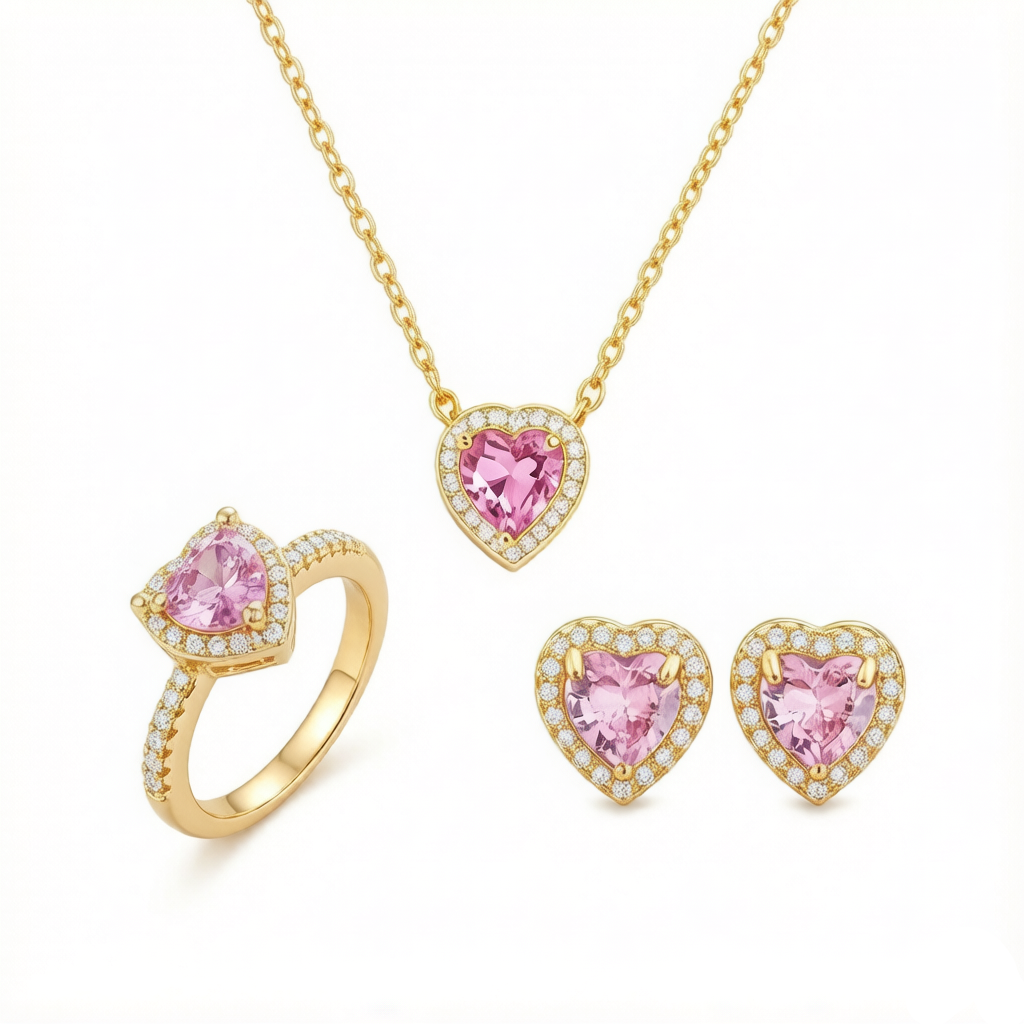 Halo Heart Zircon Matching Three Piece Jewelry Set