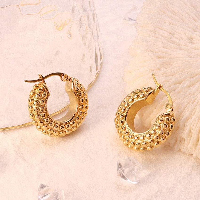 Gold Beaded Chunky Hoop Earrings