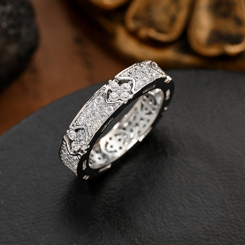 Floral Pave Zircon Eternity Band Ring Occasion Wear