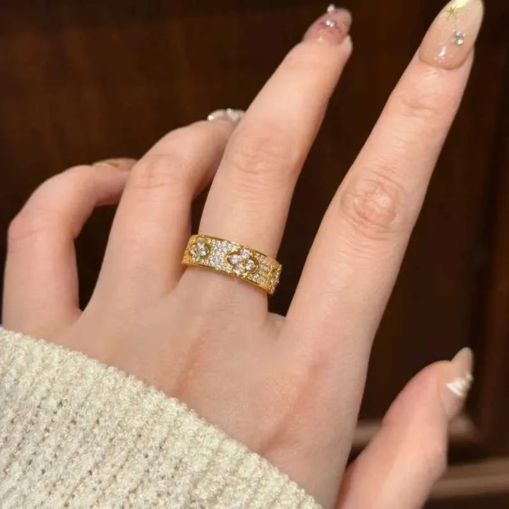 Floral Pave Zircon Eternity Band Ring Occasion Wear