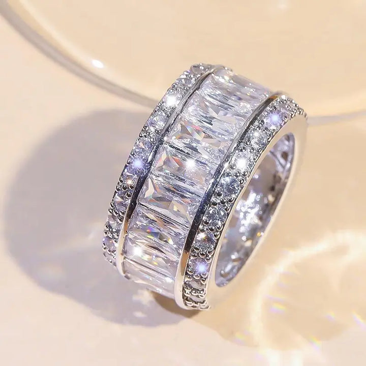 Baguette Zircon Full Paved Hip Hop Wide Band Ring