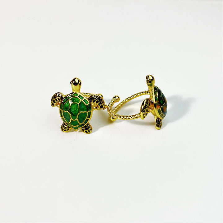 Enamel Turtle Adjustable Ring Beach Daily Wear