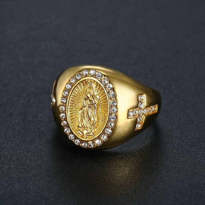 Virgin Mary Cross Statement Ring Stainless