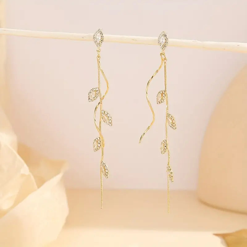 Sparkling Leaf Vine Drop Earrings