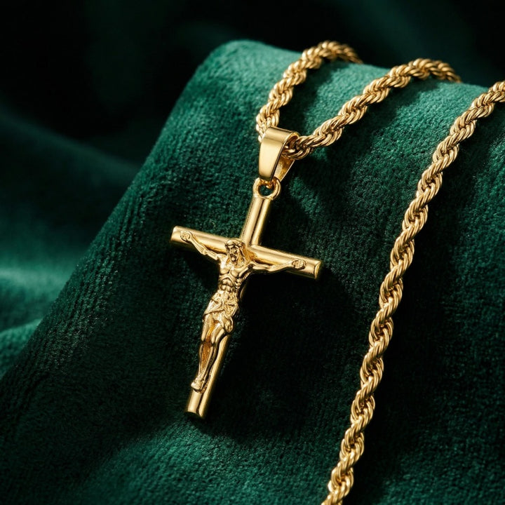 Twisted Chain Jesus Cross Necklace