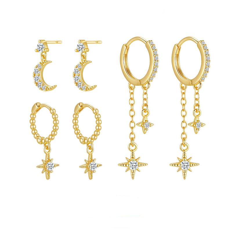 Moon Star Dainty Earring Stack Set