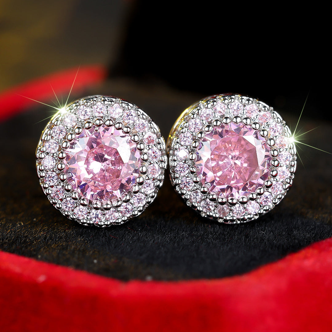 Halo Round Cut Zircon Stud Earrings
