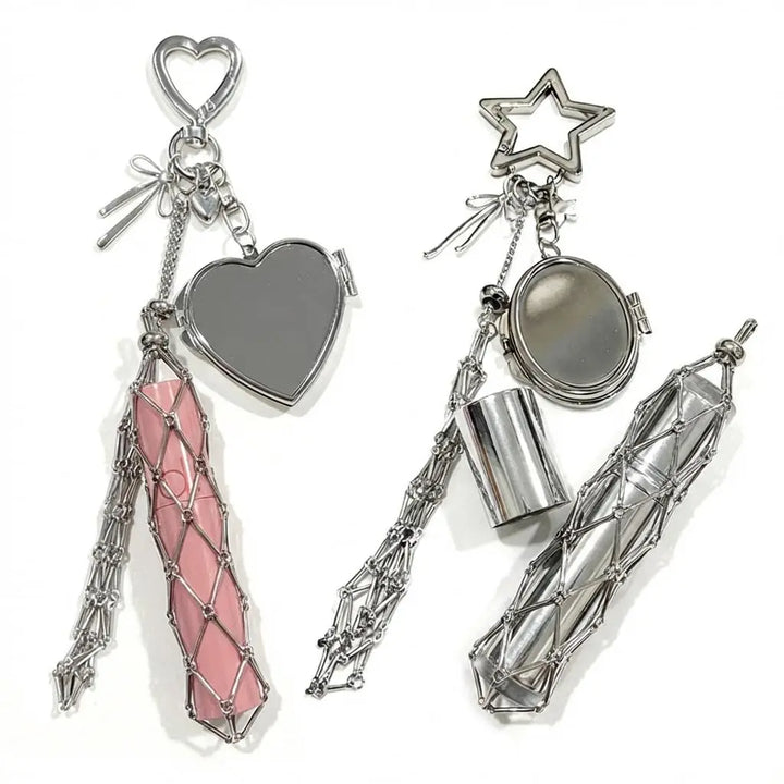 Star Heart Lipstick Holder Bag Charm Compact Mirror Purse Accessory