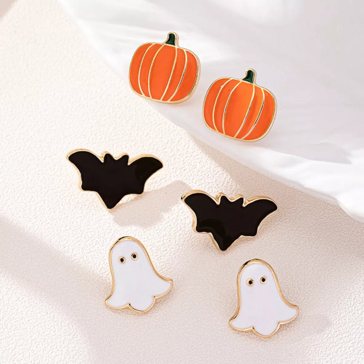 Gold Trim Enamel Halloween Party Earrings