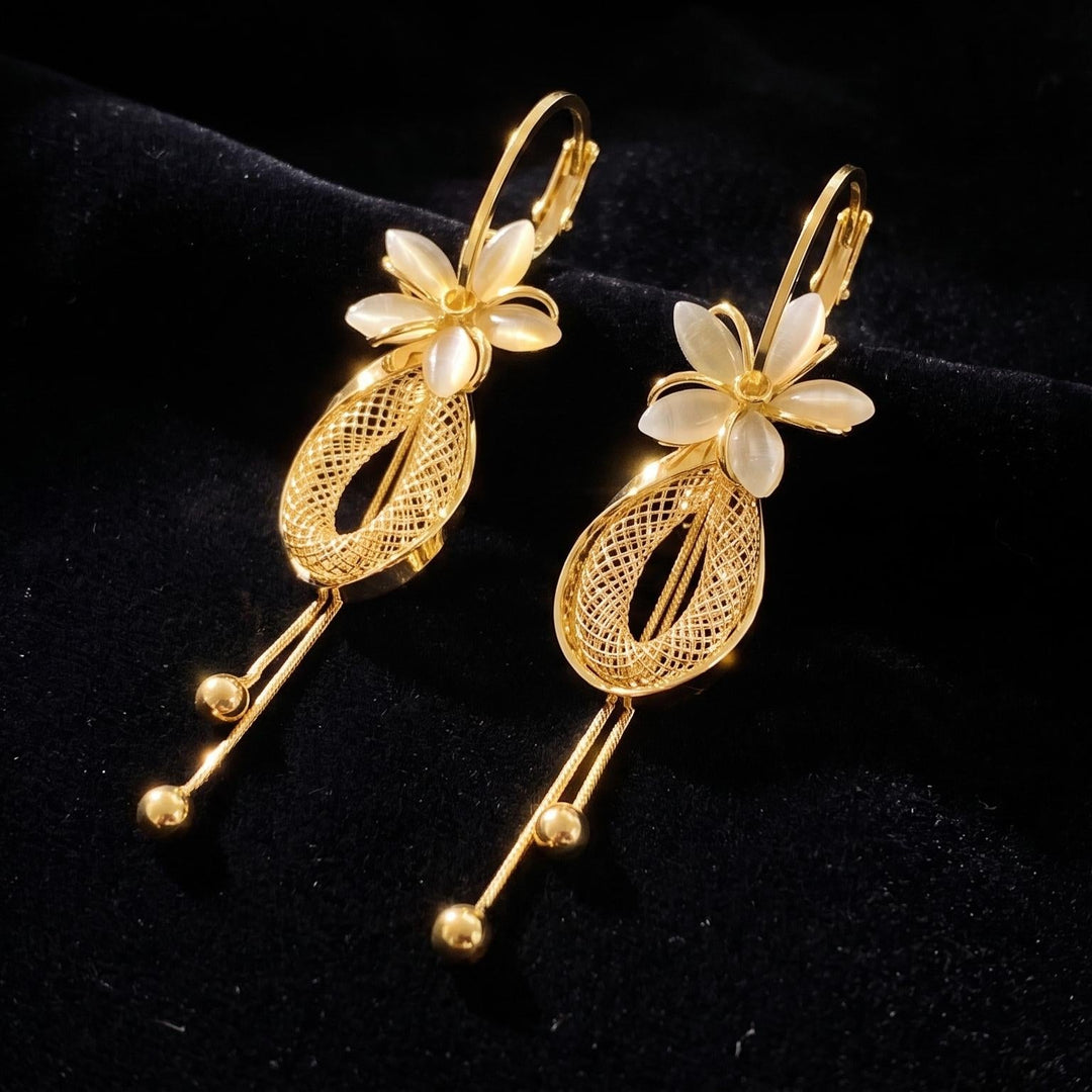 Petal Mesh Tassel Dangle Earrings Daily Accessory
