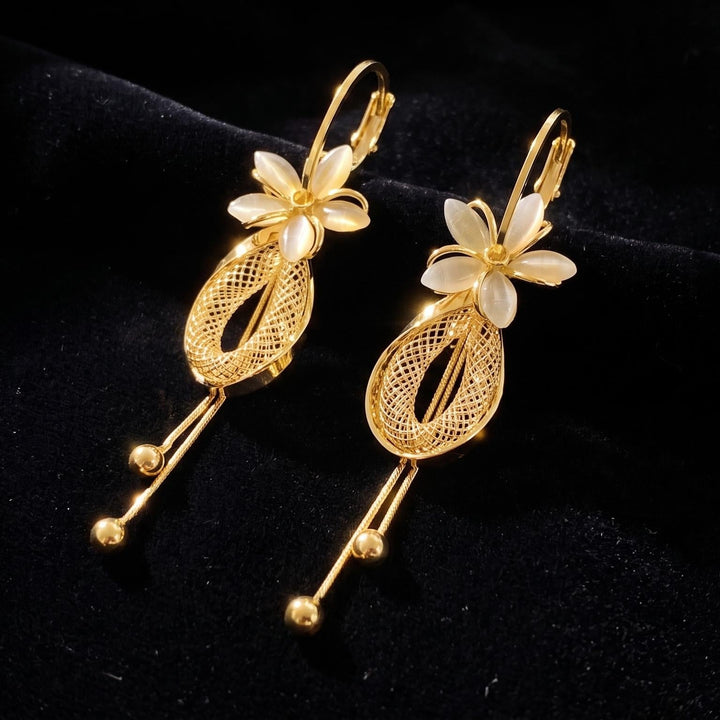 Petal Mesh Tassel Dangle Earrings Daily Accessory