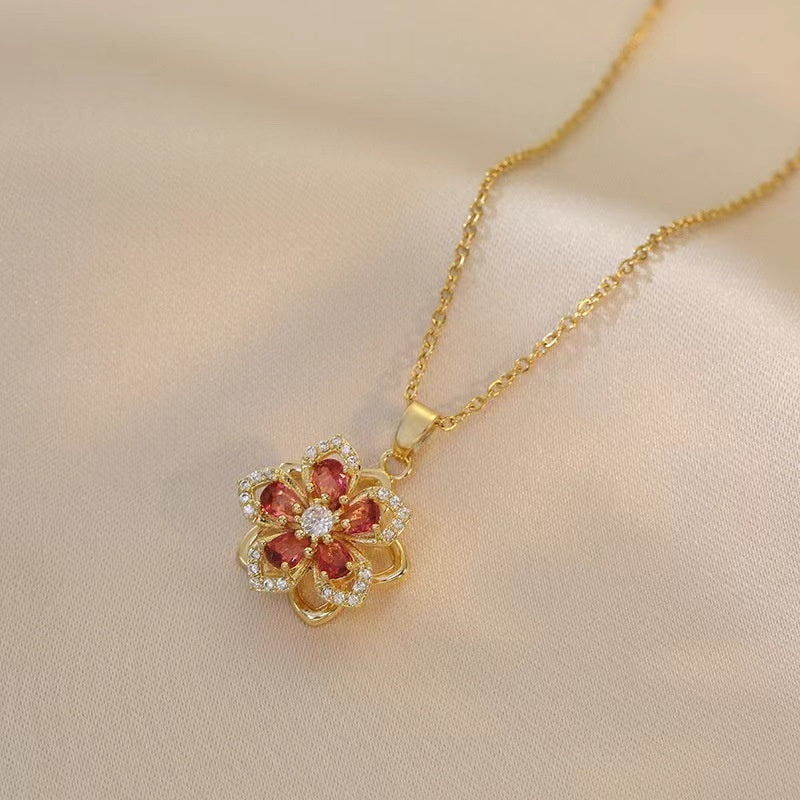 Blooming Zircon Rotation Flower Necklace