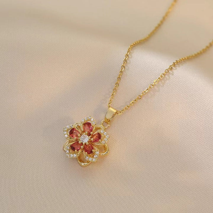 Blooming Zircon Rotation Flower Necklace