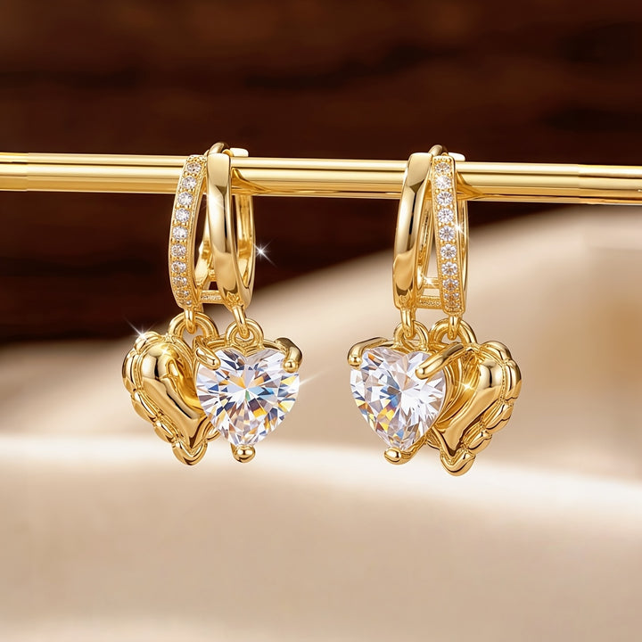Double Heart Drop Huggie Earrings