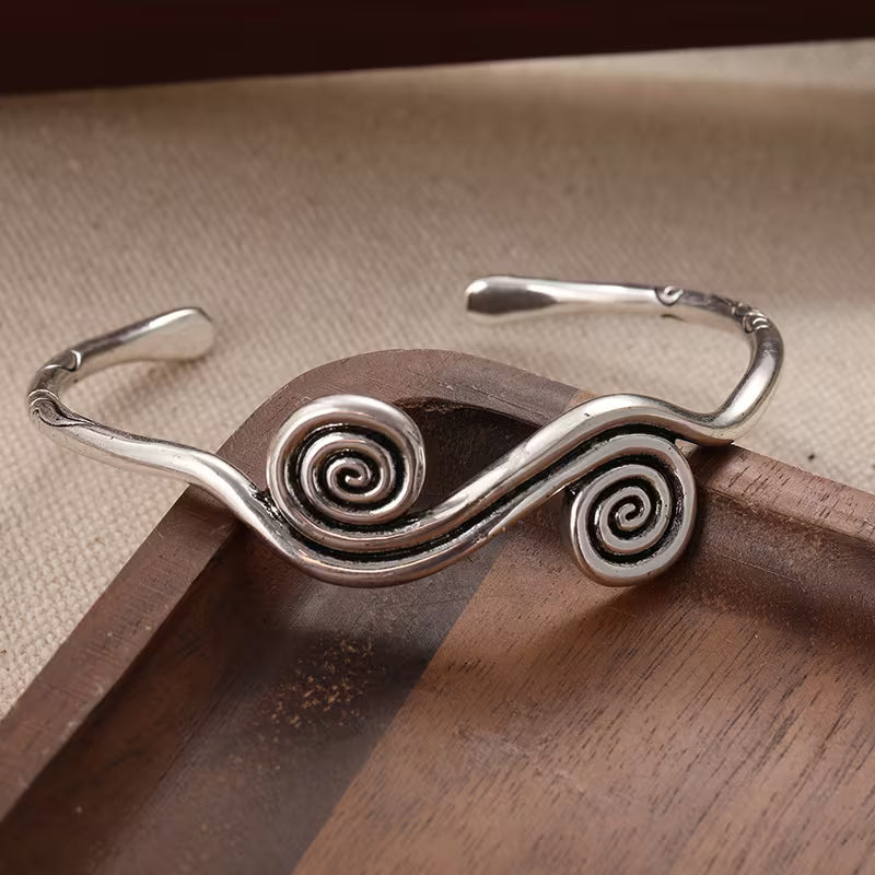 Unisex Spiral Silver Open Bangle