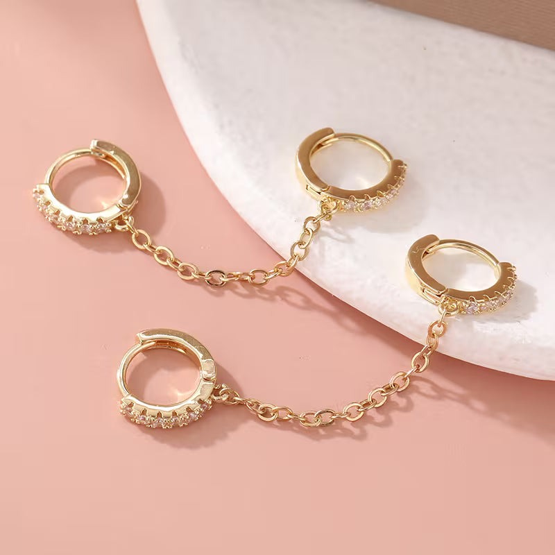 Double ear piercing chain earrings