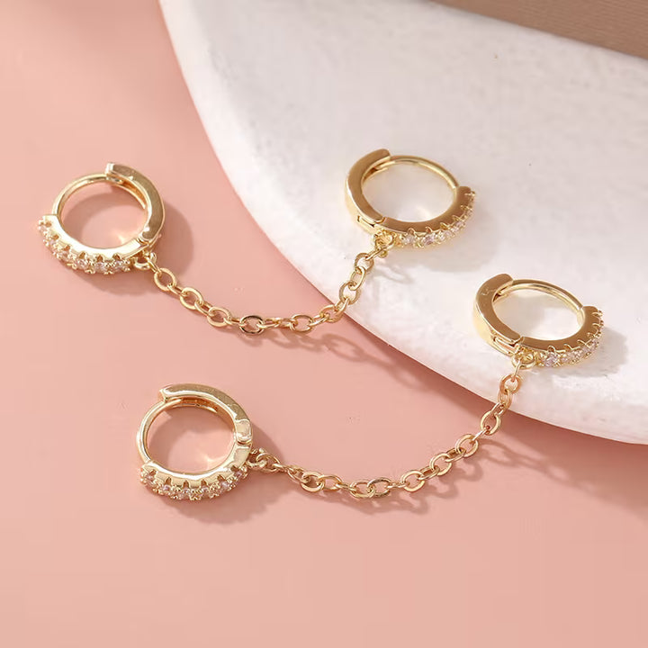 Double ear piercing chain earrings