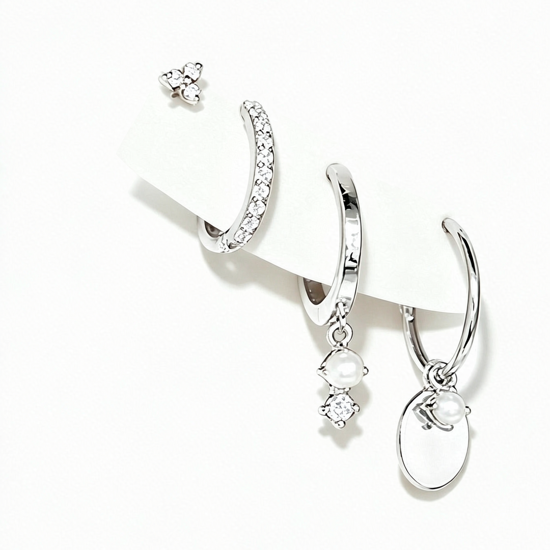 Four Piece Layer Pearl Hoop Set For Ear Curations