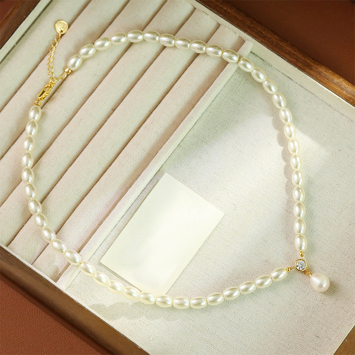 Delicate Rice Pearl Drop Necklace
