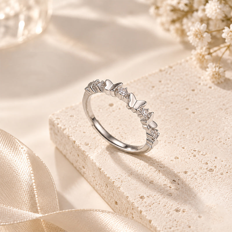 Minimalist Butterfly Band With Tiny Zircon Stones